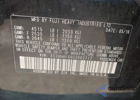 2016 Subaru Legacy 2.5I Premium из США, поврежденный, VIN 4S3BNAF66G3062717